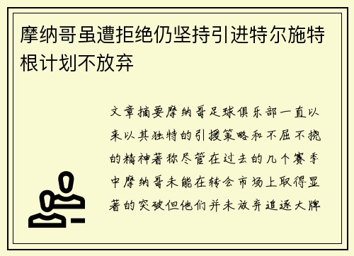 摩纳哥虽遭拒绝仍坚持引进特尔施特根计划不放弃