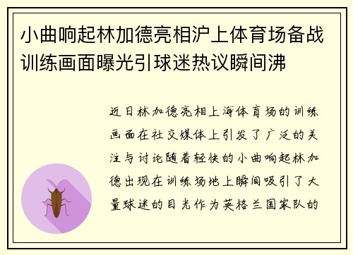 小曲响起林加德亮相沪上体育场备战训练画面曝光引球迷热议瞬间沸